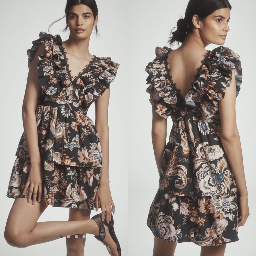 by Anthropologie sleeveless ruffled a line mini dress